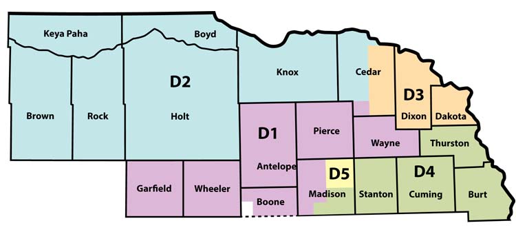 map of Northeast's service area showing 5 voting districts